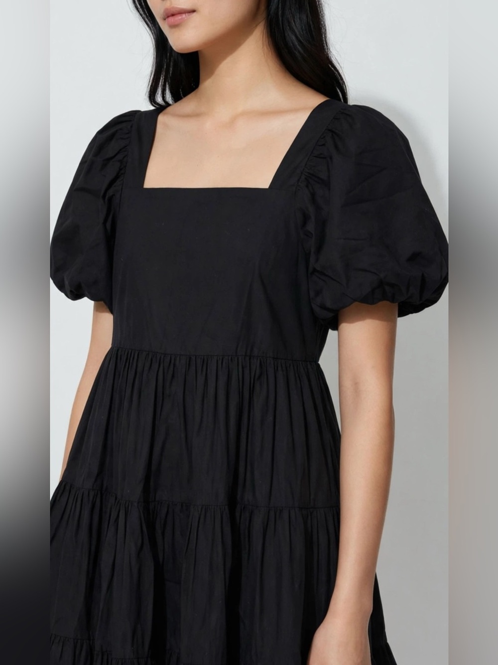 Oak+Fort Black Puff Sleeve Tiered Mini Dress size XS